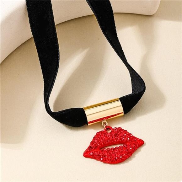 Rhinestone Lip Earrings and Necklace Jewelry Set - Picture 7 of 11